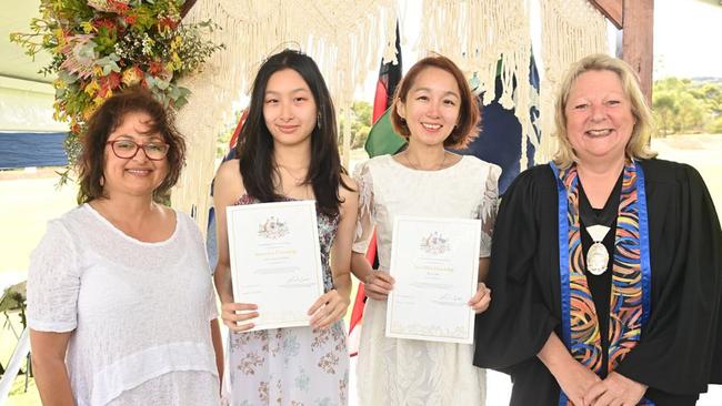 Mitcham Mayor Heather Holmes-Ross, left, during previous council Australia Day celebrations.