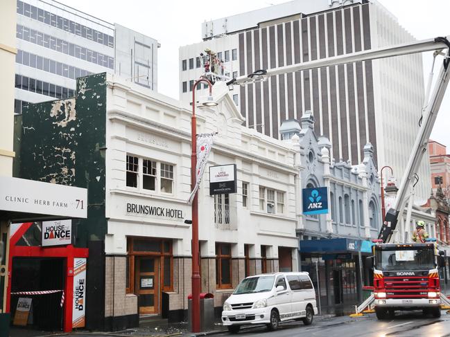 Overnight fire at the Brunswick Hotel in Liverpool Street Hobart. Picture: Nikki Davis-Jones