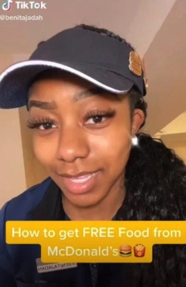 McDonald’s worker Benita Jadah shared the best way to deal with complaints – and get free food. Picture: TikTok/@benitajadah