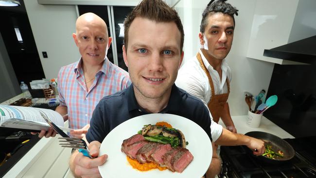 Horn with his nutritionist Sav Manoli and personal chef Dan Hernandez. Photo: Liam Kidston