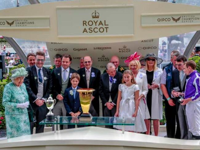 OFF THE RECORD. Thomas Foods chief executive officer Darren Thomas (third from left) meets the Queen at Royal Ascot meet on June 22, when his horse Merchant Navy won the Diamond Jubilee Stakes. Picture: Supplied