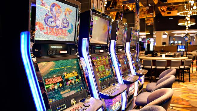 Pokes machines on a casino gaming floor.