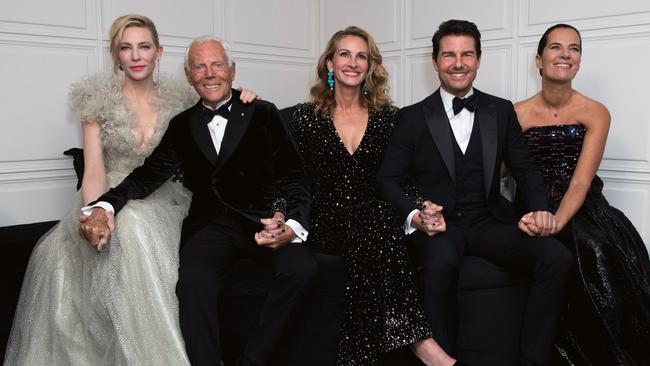 Giorgio Armani with Cate Blanchett, Julia Roberts, Tom Cruise and niece Roberta Armani in London in 2019.