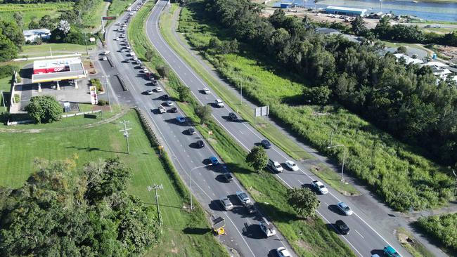 Traffic banked up on the Captain Cook Highway at Smithfield. Picture: Brendan Radke