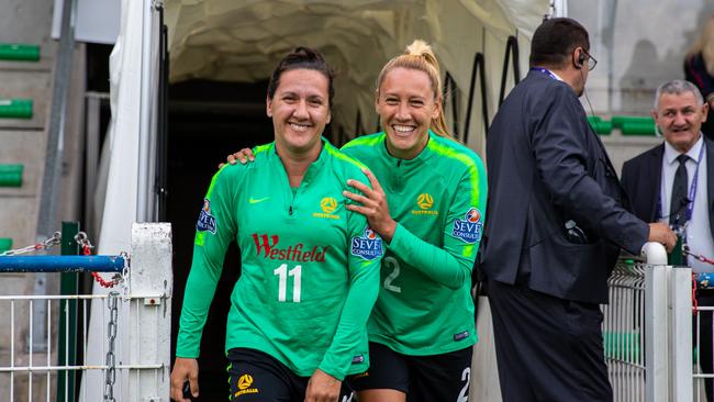 Lisa De Vanna and Gemma Simon before their 2019 World Cup campaign. Picture: FFA