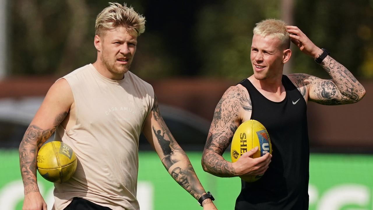 Jordan De Goey was spotted training with Adelaide’s Ben Crocker on Wednesday. (AAP Image/Scott Barbour)