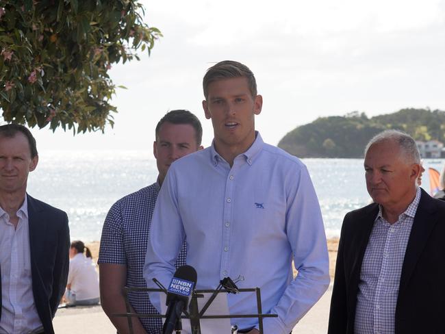 Labor candidate Sam Boughton (at microphone) is running for the seat of Terrigal in the NSW State election in March. Picture: supplied/Labor