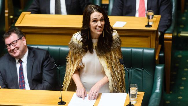 Jacinda Ardern gives her valedictory speech in April. Picture: AFP