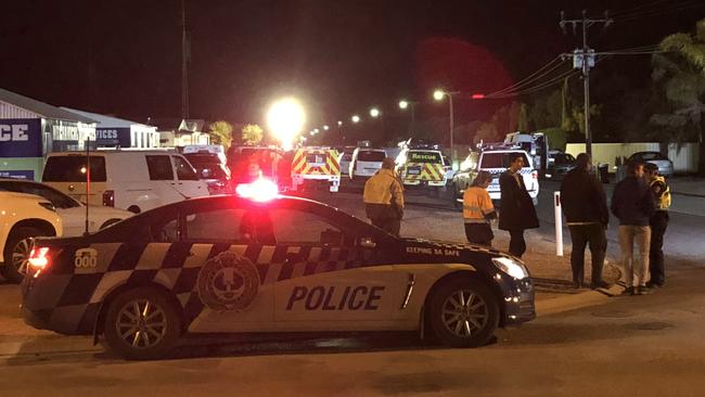 A police roadblock in Wallaroo as the hunt for the suspected gunman continues. Picture: Dean Martin.