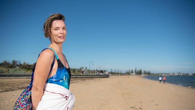 Carolyn, 55, from Caulfield.is one of many Victorians out and about despite COVID-19 restrictions. Picture: Jason Edwards