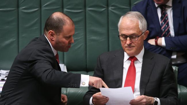 Minister for Environment and Energy Josh Frydenberg and Malcolm Turnbull. Picture Kym Smith