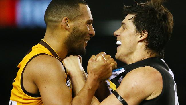 Angus Monfries has the last laugh on Josh Gibson. Picture: Colleen Petch.