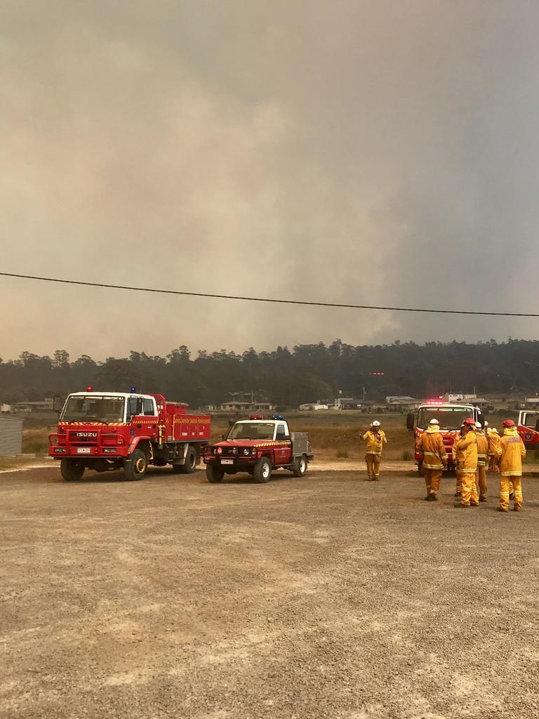 Firefighters at work battling blazes in Tasmania's Central Highlands. Picture: Tara Felts