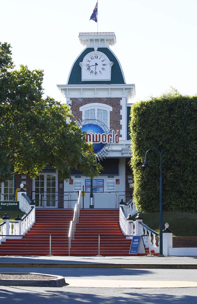 The empty steps of the entry to Dreamworld during a Covid lockdown. Picture: Tertius Pickard