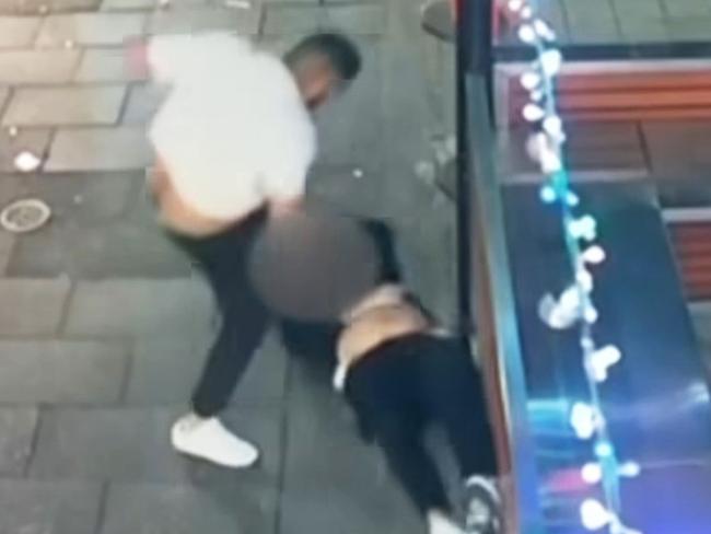 A fight outside Falafel House in Hindley Street. Picture: 7NEWS Adelaide