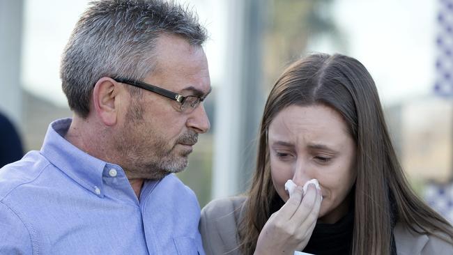 Karen’s husband Borce and daughter Sarah make a plea for information earlier this year. Picture: Sarah Matray