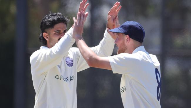 Geelong’s Arjun Sehrawat celebrates a wicket. Picture: Mark Wilson