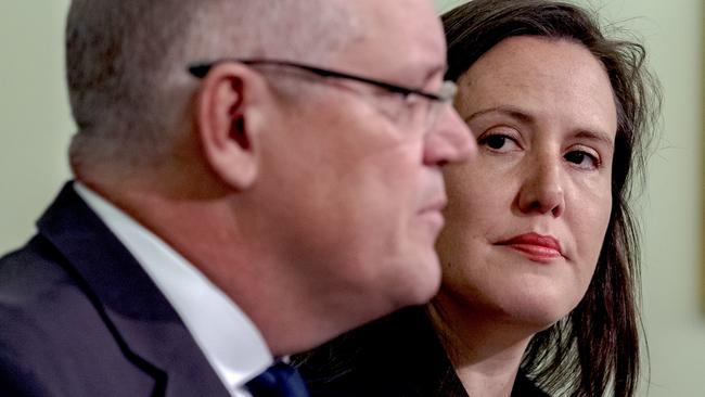 Minister for Revenue and Financial Services Kelly O'Dwyer, right, with Treasurer Scott Morrison. Picture: AAP