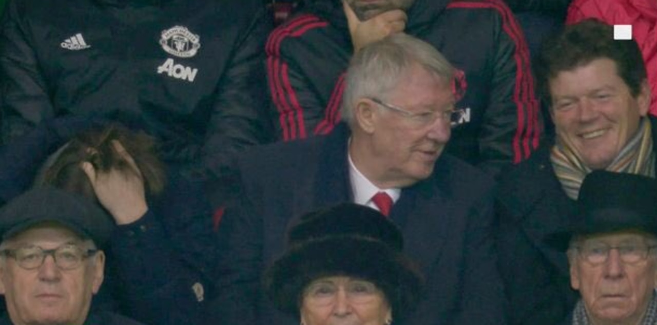 Sir Alex Ferguson has a laugh in the stands