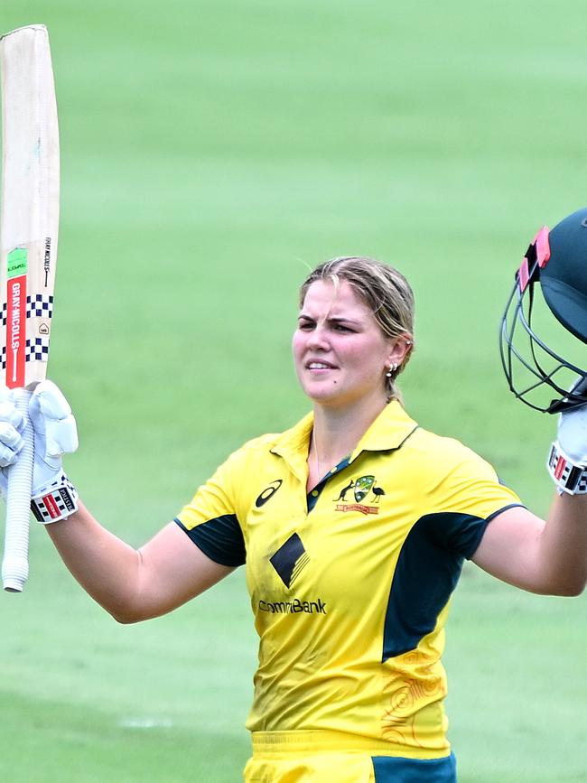 Georgia Voll hit her first century on Sunday against India. Picture: Bradley Kanaris/Getty Images.