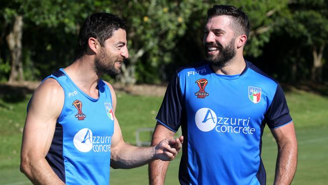 Anthony Minichiello and James Tedesco. Picture: Steward McLean