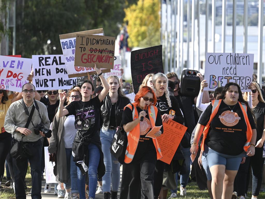 The No More! National Rally Against Violence march at Parliament House in Canberra in April. Picture: NCA NewsWire/Martin Ollman