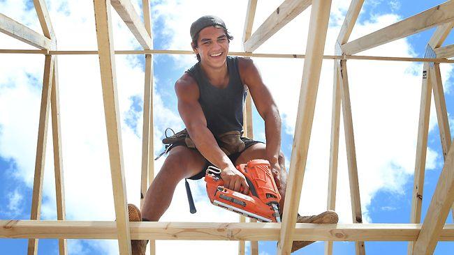 AFL hopeful Liam Corrie on his last day of work before heading to Victoria to train with Richmond. Picture: Simon Cross