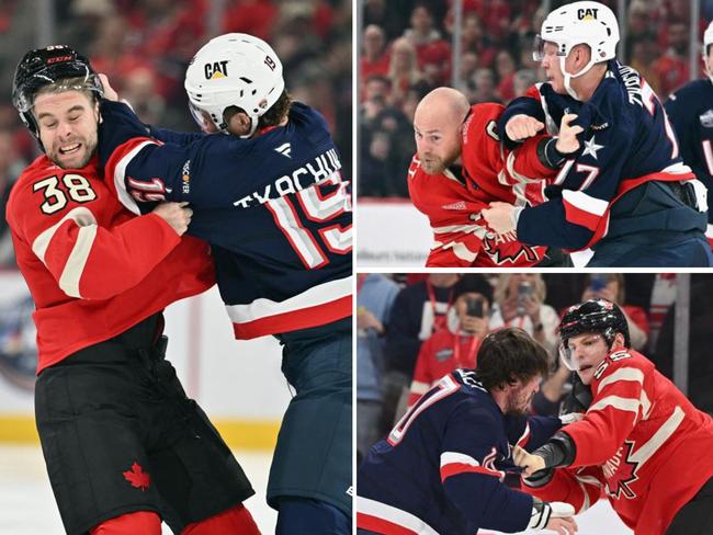 Three fights in nine seconds was an explosive start to the grudge match. Photo: Getty Images