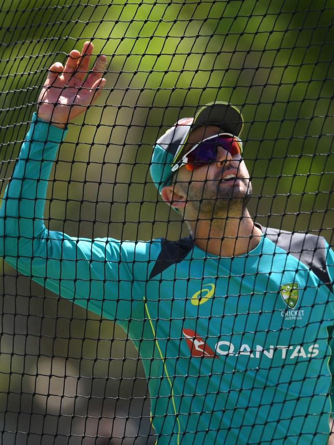 Australia's Nathan Lyon during a training session at the WACA. Photo: AAP