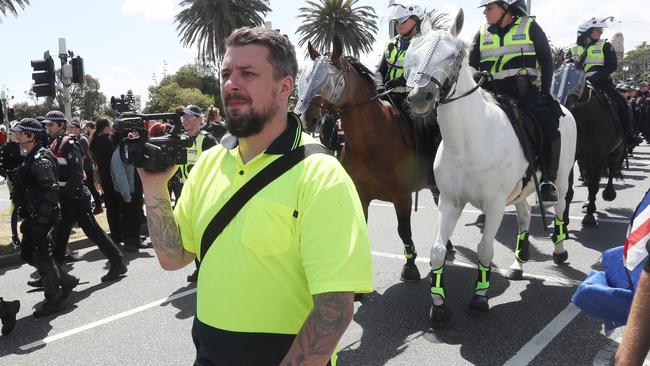 Far right wing activists Neil Erikson at a rally in St Kilda.