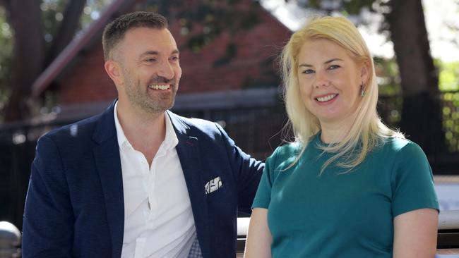 Greens state co-leader Robert Simms with Dunstan candidate Katie McCusker. Picture Dean Martin