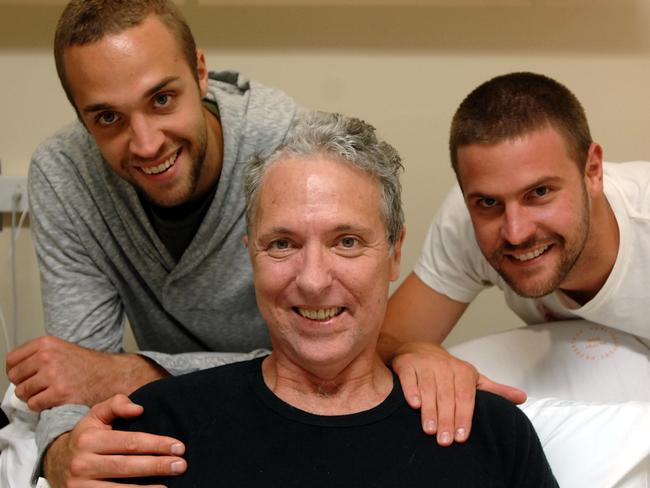 Bill Leak with sons Jasper and Johannes pictured in 2008 as he recovers following brain surgery after a balcony fall.