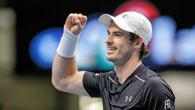 Andy Murray of Britain celebrates after winning against Jo-Wilfried Tsonga of France in the singles final of the Erste Bank Open ATP tennis tournament in Vienna. Picture: LISI NIESNER