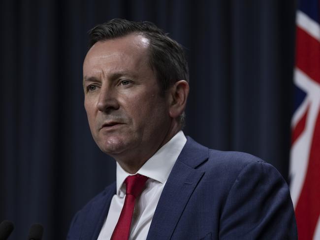 PERTH, AUSTRALIA – DECEMBER 24: WA Premier Mark McGowan speaks to media at Dumas House on December 24, 2021 in Perth, Australia. Picture: Matt Jelonek/Getty Images.