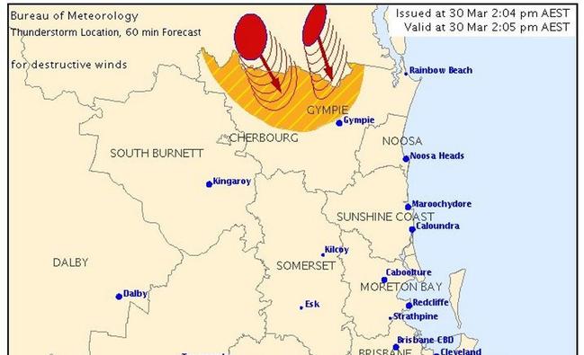 A severe storm is heading for Gympie and due to hit around 3pm. 