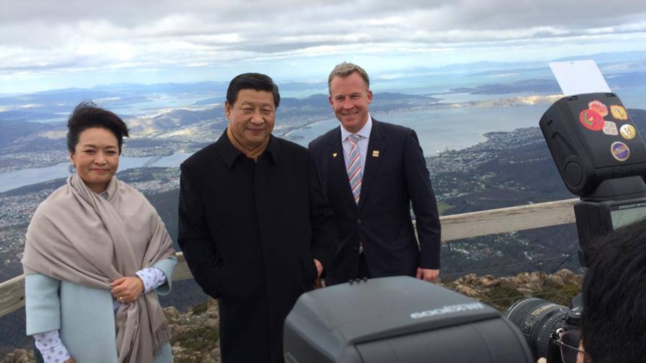 Chinese president Xi Jinping made a historic visit to Hobart in 2014. Here he is pictured with Tasmanian Premier Will Hodgman.