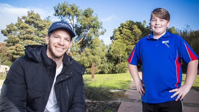 Bayview Secondary College student Nayton Martelli won a competition held by the Beacon Foundation, the prize being to interview Australia's test captain Tim Paine. Picture: LUKE BOWDEN