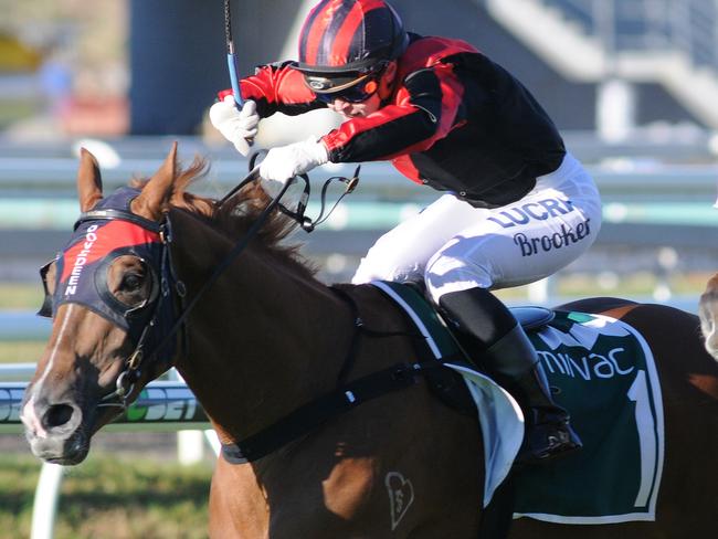 Jockey Tiffani Brooker and trainer John Zielke winning the Gunsynd Classic with Dreams Aplenty at Eagle Farm. Picture:  Picture: Natasha Wood, Trackside Photography