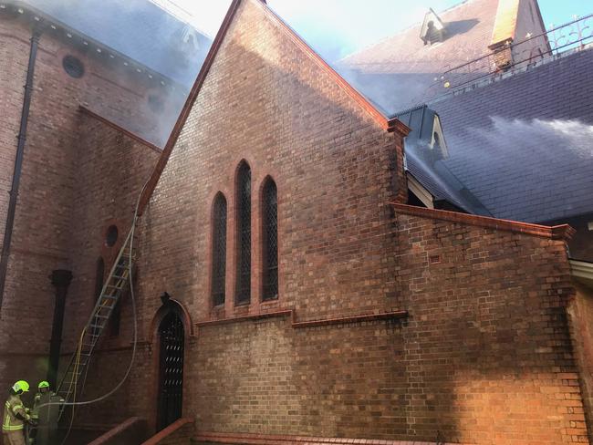 NSW Fire & Rescue crews at the scene of the fire at St Carthage's Cathedral in Lismore.