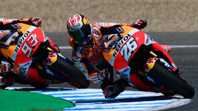 Dani Pedrosa pipped Marc Marquez to the MotoGP pole at Jerez.