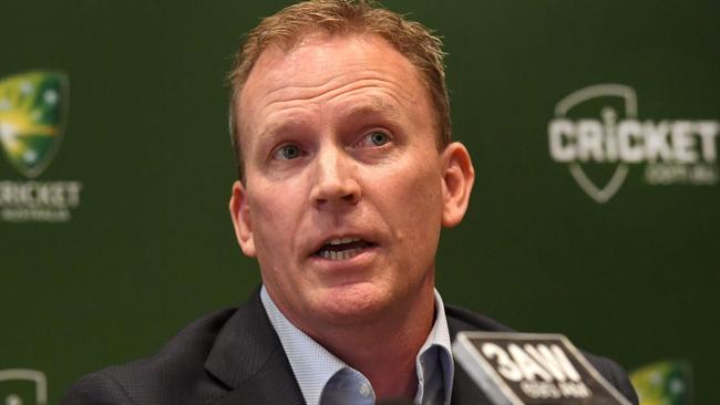 (FILES) A file photo taken on October 3, 2018 shows Cricket Australia's CEO Kevin Roberts speaking during a press conference after being appointed to the top position in Melbourne. - Roberts resigned on June 16, 2020 after the troubled organisation's board demanded a leadership "reset" as anger simmers over its handling of the coronavirus crisis. (Photo by William WEST / AFP)