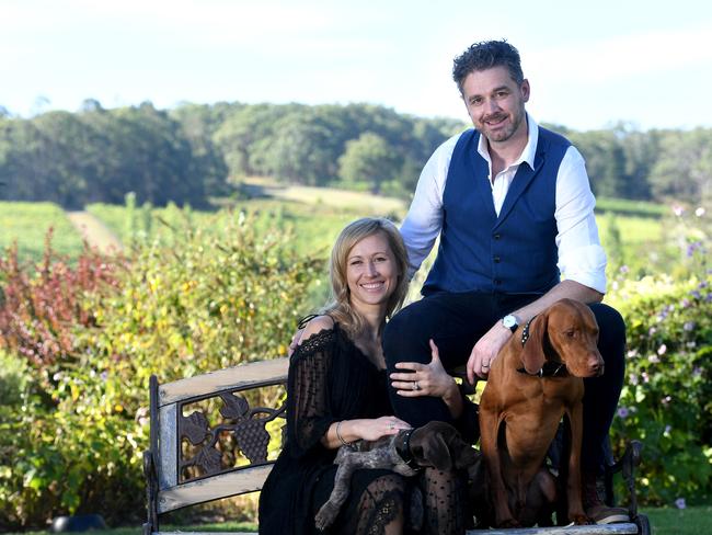 Jock with wife Lauren Zonfrillo and their dogs Norrie and Aggie. Picture: Tricia Watkinson