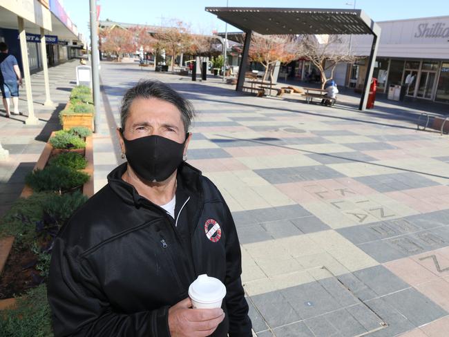 Mildura Barista John Kimerlis taking a break in the very empty Mildura Mall. Picture: Glenn Milne