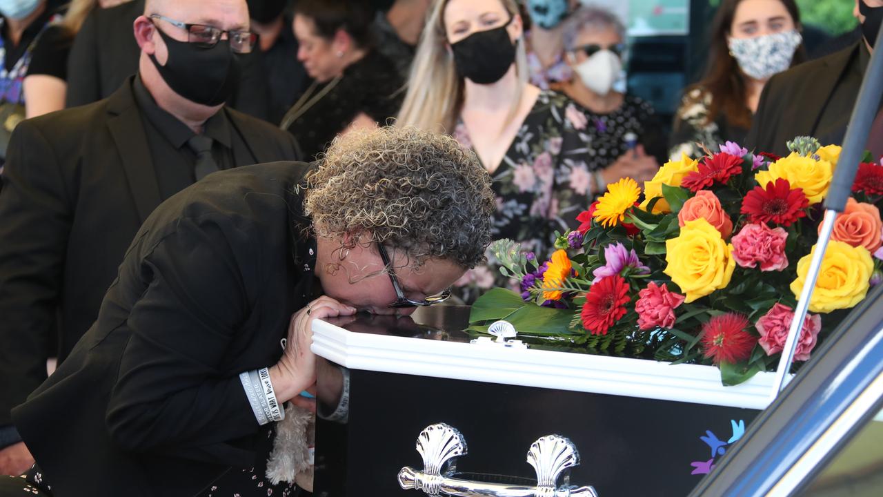 Bianca Walker says goodbye to her beloved son Slater. Picture: Glenn Hampson.