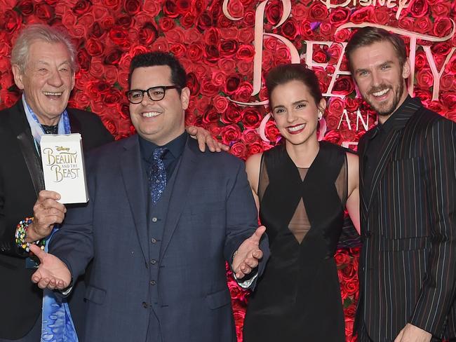 Gad with (from left) Sir Ian McKellen, Emma Watson and Dan Stevens at the New York premiere of Beauty and the Beast last week. Picture: Jamie McCarthy/Getty Images for Walt Disney Studios