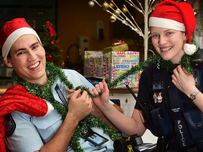 Spare a thought for emergency service workers who will be keeping the community safe this Christmas. Con Steph Marsland and Con Lars Gartrell pictured at Mungingburra police station. Picture: Shae Beplate.