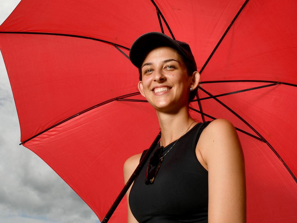 Melissa McAky is ready for rain on the Strand. Picture: Evan Morgan