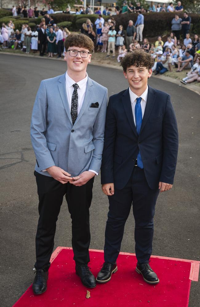 Isaac Davidson (left) and Blake Reagen at Harristown State High School formal at Highfields Cultural Centre, Friday, November 17, 2023. Picture: Kevin Farmer