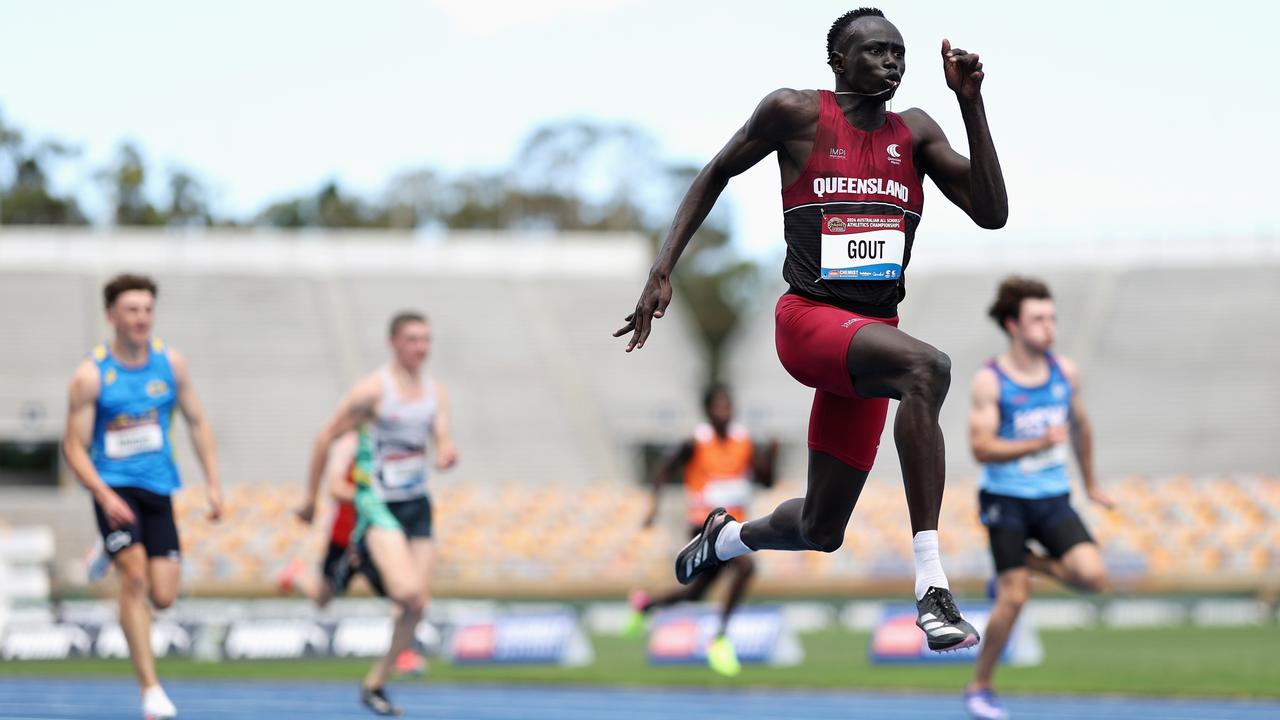 Gout Gout’s agent James Templeton said the 120m Stawell Gift “should be a good distance” for the teenager, who is pictured at Queensland Sport and Athletics Centre on December 06, 2024. Picture: Cameron Spencer/Getty Images