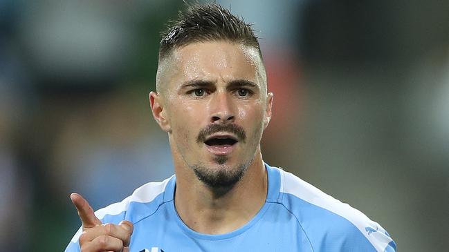 Striker Jamie Maclaren celebrates what turned out to be the winning goal for Melbourne City. Picture: Getty Images